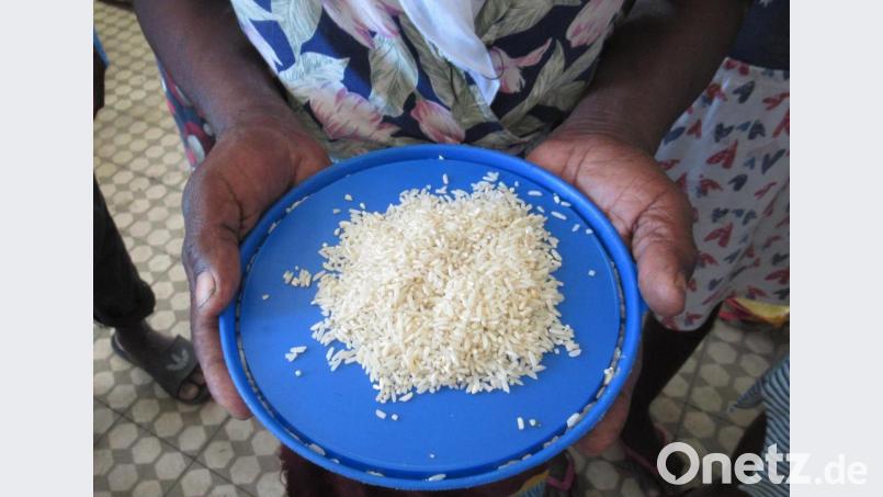 Einen Telle m it wenig Reis - mehr hat diese Frau in Beira in Mosambik nicht. Das Welternährungsprogramm (WFP) hilft Menschen in Notlagen, wie dieser Frau.nach dem Zyklon &quot;Idai&quot; im vergangenen Jahr. Archivbild: Kate Bartlett/dpa