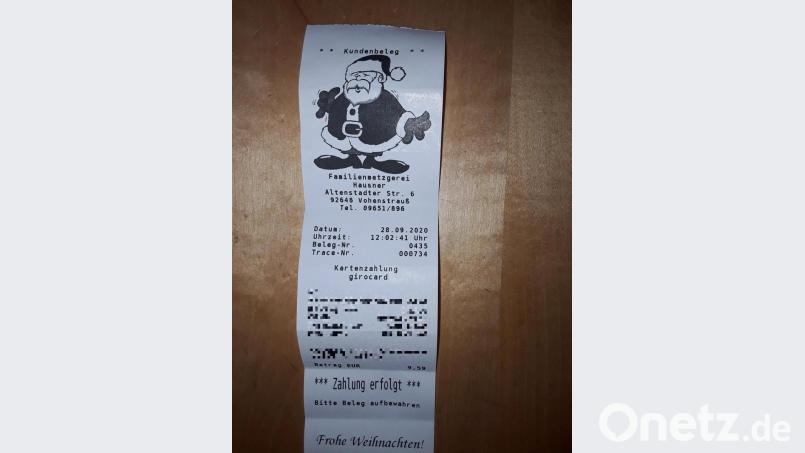 Ja, ist denn schon Weihnachten? Die Illustration auf einem Kassenbeleg der Metzgerei Hausner ist einem technischen Fehler geschuldet. Bild: Gisela Süß/exb