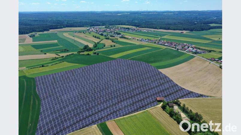 So würde die Freiflächen-Photovoltaikanlage am Ortseingang von Köfering laut einer Bildmontage der IG Köfering aussehen. Bildmontage: IG Köfering