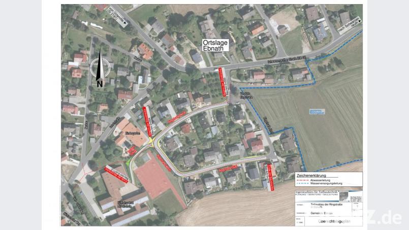 Der Übersichtsplan zeigt die geplanten Baumaßnahmen in der Ringstraße bis hin zur Schule. Bild: soj