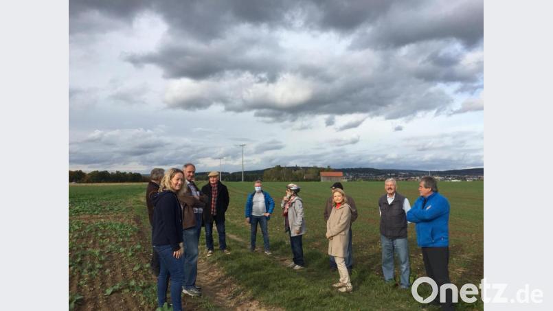 Beim Ortstermin der SPD (von rechts)Herbert Breitkopf (Gemeinderat SPD), Heinrich Schäfer (Vorsitzender Siedlergemeinschaft Kümmersbruck), Veronika Frenzel (Fraktionsvorsitzende SPD und Klimabeauftragte), Freya Zobel (Vorsitzende Bund Naturschutz Kümmersbruck), Hans-Jürgen Bumes (Vorsitzender Bund Naturschutz Amberg), Hans-Jürgen Frey (Vorsitzender Solarförderverein Amberg); links: Andrea Meier (Gemeinderätin SPD). Bild: Katharina Hackl/exb
