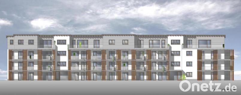 So wird sich der Neubau am Rehbühl in der Fleischmannstraße präsentieren. Ebenso lang ist der neue Gebäudeflügel in der Veit-Stoß-Straße. Architekt und Bauherr wollen noch in diesem Jahr den Bauantrag einreichen, um im Frühjahr mit dem Bau beginnen zu können. Bild: Entwurf: Architekturbüro Hermann Rauh und Werner Müller