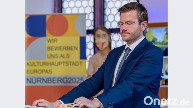 Marcus König (CSU), Oberbürgermeister von Nürnberg, während der Online-Pressekonferenz der Europäischen Jury zur Bekanntgabe der Kulturhauptstadt 2025. Bild: Daniel Karmann/dpa