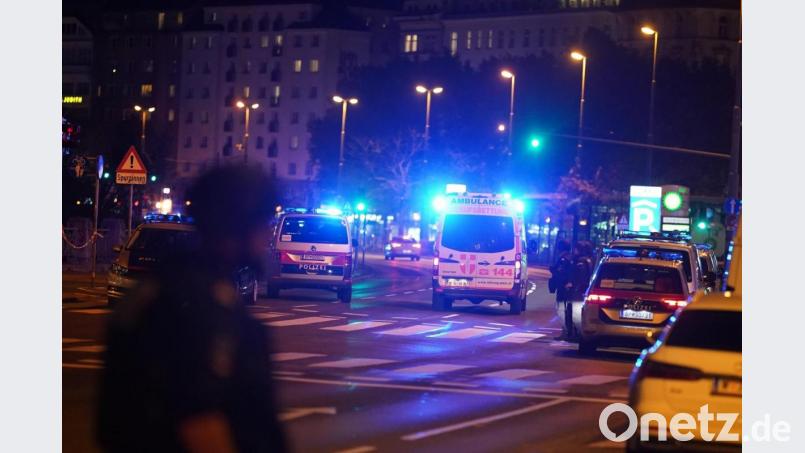Polizeiautos in der Wiener Innenstadt unweit des Tatortes. Foto: Georg Hochmuth/APA/dpa Bild: Georg Hochmuth