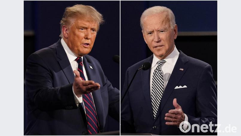 ARCHIV - 29.09.2020, USA, Cleveland: Die Bildkombo 2020 zeigt Präsident Trump (l) und den ehemaligen Vizepräsidenten Joe Biden während der ersten Präsidentschaftsdebatte an der Case Western University und der Cleveland Clinic in Cleveland, Ohio. Foto: Patrick Semansky/AP/dpa +++ dpa-Bildfunk +++ | Bild: Patrick Semansky
