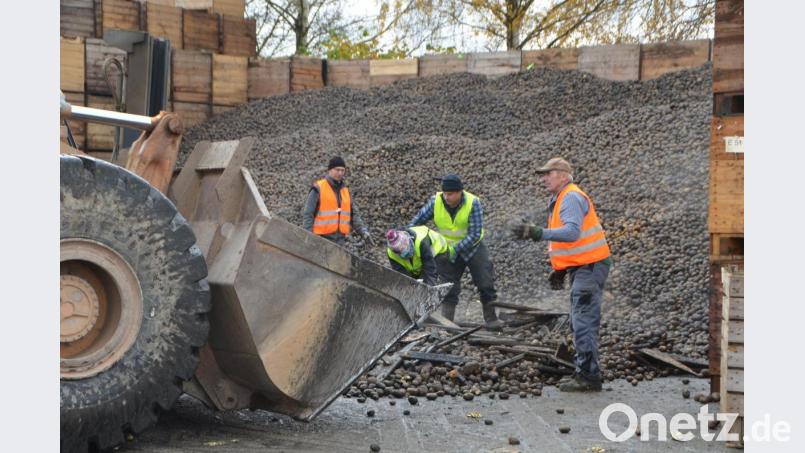 Die Kartoffellandwirte müssen nun die Reste, die das Feuer übrig ließ, aussortieren und Kartoffeln und Holz voneinander trennen. Bild: dob