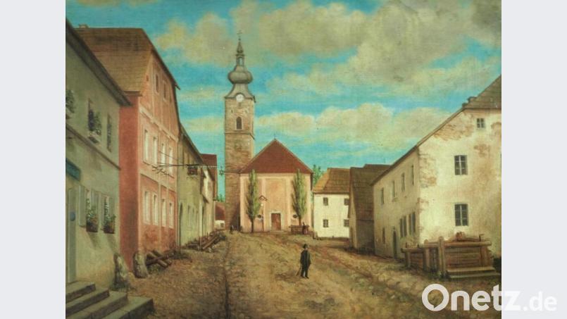 Dieses Ölgemälde zeigt Kirche und Marktplatz Waldthurn um 1850 und ist im Buch „Im Dienste der Heimat“ des bereits verstorbenen Franz Bergler abgebildet. Das Gemälde gehört der Pfarrei. Quelle: Franz Bergler „Im Dienste der Heimat“/exb