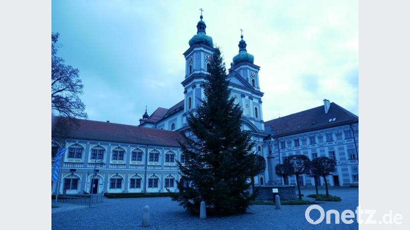 Einen stattlichen Christbaum mit fast 14 Meter Höhe haben die Bediensteten des städtischen Bauhofs wieder auf dem Basilikaplatz aufgestellt. Bild: hmr