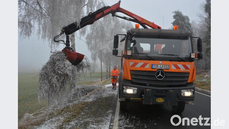 Die Last des Raureifs drückte die Äste einiger Bäume an der Straßen zwischen Konnersreuth und Pechbrunn gefährlich tief nach unten. Das rief Baumkontrolleur Tobias Wenisch und den Straßenbetriebsdienst des Landkreises Tirschenreuth auf den Plan. Bild: jr