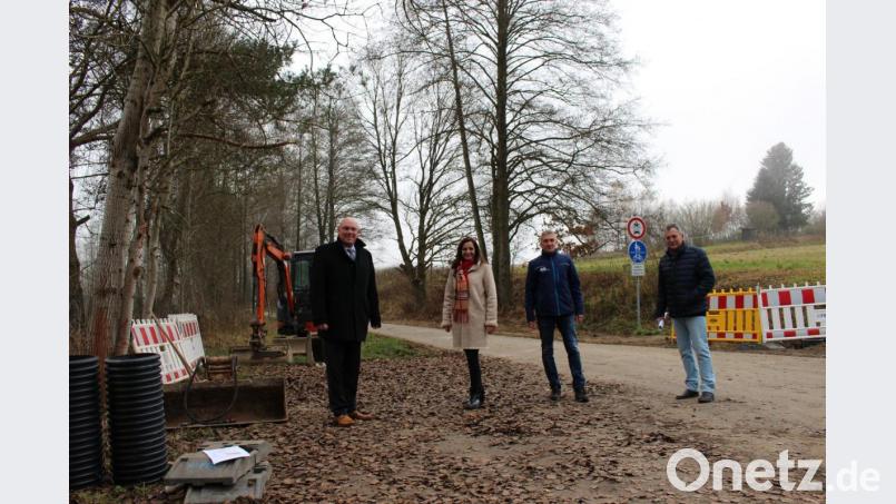 Sie informierten über die Arbeiten auf dem Wallenstein-Radweg zwischen Marktredwitz und Waldershof (von links): Oberbürgermeister Oliver Weigel, seine Waldershofer Kollegin Margit Bayer, Christian Frohmader und Hans Hahn von der Tiefbauabteilung der Stadt Marktredwitz. Bild: fphs