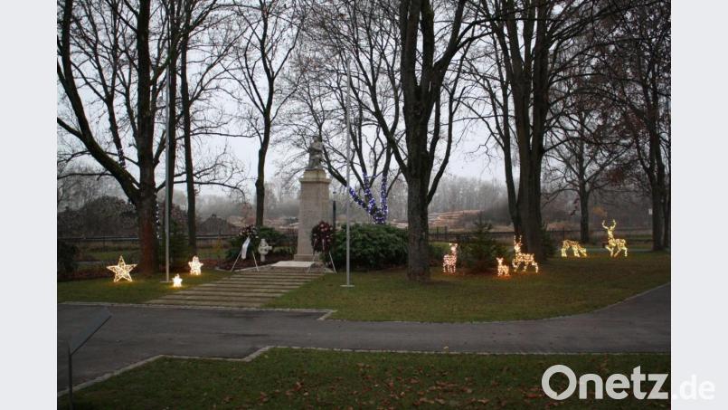 Der erstmals mit Lichtersternen und -tieren und einem illuminierten Weihnachtsbaum geschmückte Professor-Dietl-Park findet großen Anklang. Bild: bjp