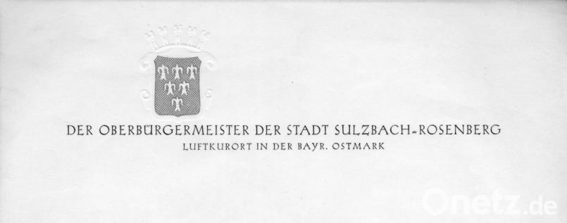 Briefkopfentwurf, den Paul Arendt anlässlich der Vereinigung von Sulzbach und Rosenberg in Auftrag gegeben hatte. Er wäre gerne Oberbürgermeister geworden, doch dazu war auch Sulzbach-Rosenberg zu unbedeutend. Bizarr mutet die Idee an, die Stadt, in der die Maxhütte steht, zum Luftkurort zu machen. Ostbayern wurde von den Nationalsozialisten gerne als Ostmark bezeichnet. Bild: Stadtarchiv Sulzbach-Rosenberg