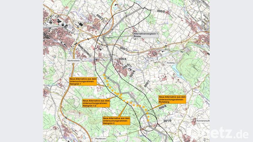 Die orange gepunktete Linie ist die von der Bundesnetzagentur vorgeschlagene Alternativ-Trasse. Bild: Tennet