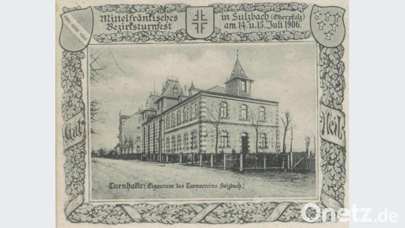 Turnhalle des Turnvereins in der Bayreuther Straße, Ausschnitt aus einer Postkarte zum Mittelfränkischen Bezirksturnfest 1906. Bild: Postkartensammlung Stadtarchiv.