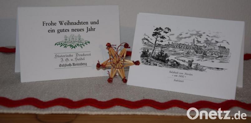 Die Weihnachtskarte zeigt eine romantische Ansicht Sulzbachs von Norden um die Mitte des 19. Jahrhunderts. Bild: lm
