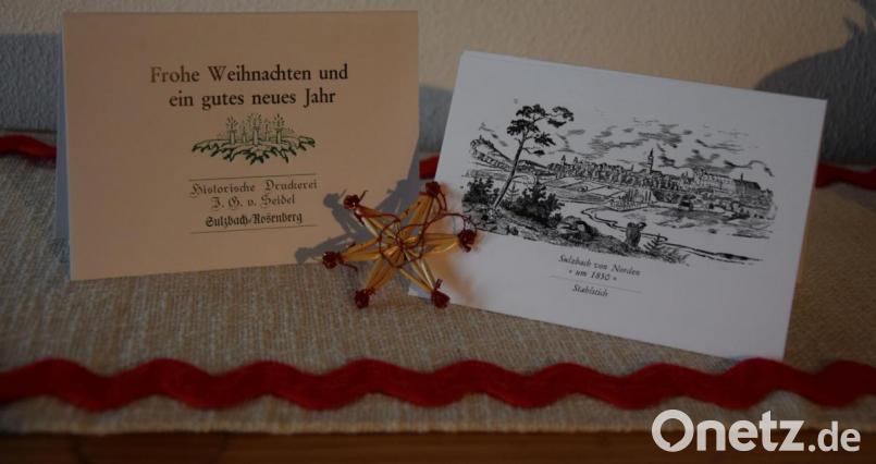 Die Weihnachtskarte zeigt eine romantische Ansicht Sulzbachs von Norden um die Mitte des 19. Jahrhunderts. Bild: lm