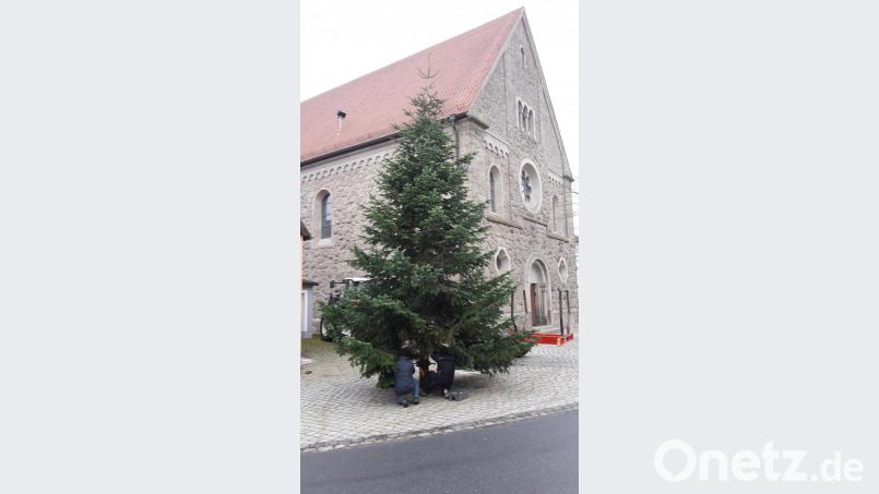 Der Christbaum an der Kirche sorgt für vorweihnachtliche Stimmung. Bild: Oberpfälzer Waldverein/exb