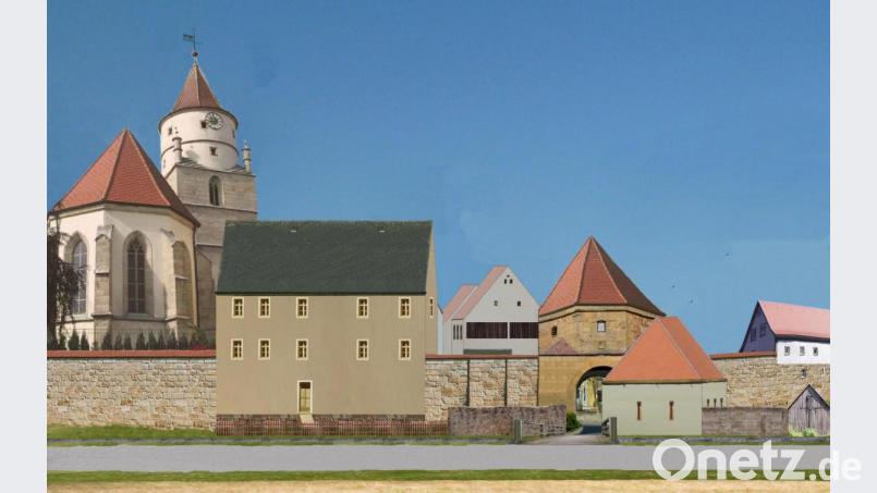Vor dem Unteren Tor: Bis Mitte des 19. Jahrhunderts hatte Eschenbach noch einen vollständigen Mauerring. Im Gebäude unterhalb der Pfarrkirche war die Schule untergebracht. Bildmontage: Mathias Helzel/exb