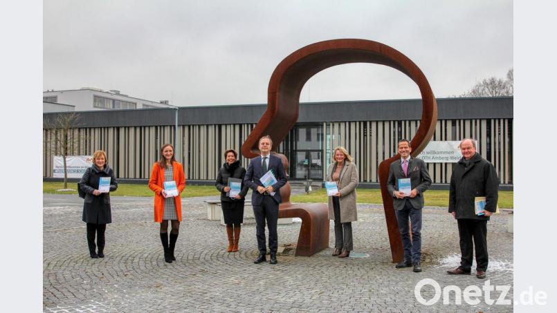 Abschluss des Projekts &quot;OTH mind&quot; mit (von links) OTH-Vizepräsidentin Christiane Hellbach, Projektleiterin Anja Wurdack, Leiterin von OTH-Professional Sabine Märtin,
Staatssekretär Thomas Rachel, OTH-Präsidentin Andrea Klug, Bundestagsabgeordnetem Albert Rupprecht und Professor Wolfgang Weber. Bild: Wiesel/OTH Amberg-Weiden