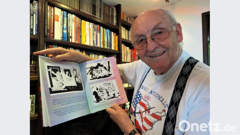 Hans-Georg Schulze, dessen Plastiken wie 3D-Karikaturen auf den Betrachter wirken, hat tatsächlich in jungen Jahren als Student Karikaturen gemalt. Seine frühen Werke hat er in einem Buch zusammengestellt zur Erinnerung. Bild: ubb