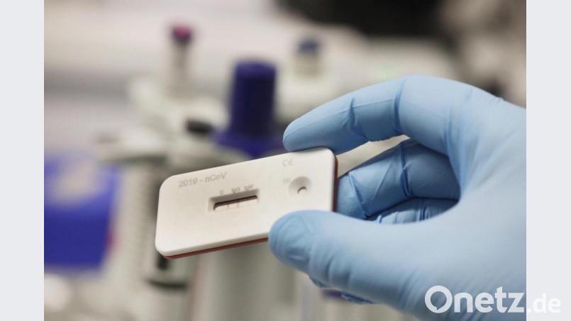 Ein Wissenschaftler zeigt einen Corona-Schnelltest. Symbolbild: Bodo Schackow/dpa