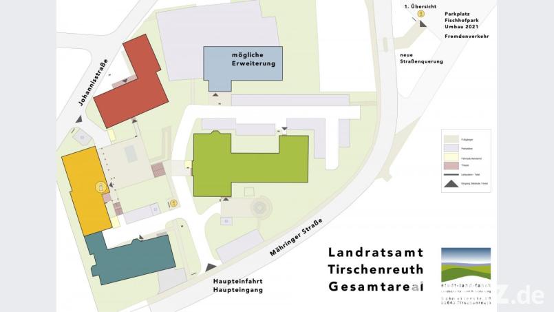 Ein Farbleitsystem soll die Orientierung in den verschiedenen Gebäuden des Landratsamts erleichtern. Grafik: Landschaftsarchitekturbüro Stadt-Land-Fanck