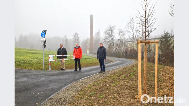 Coronabedingt gaben nur (von links) Bauamtsleiter Dieter Döppl, Bürgermeister Johannes Reger und Technischer Angestellter Markus Meyer den Radweg zwischen Kohlgasse und Rohrmühlweg frei. Bild: JOCHEN NEUMANN 
ERBENDORF