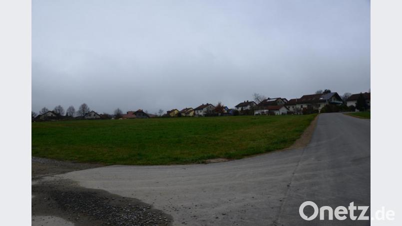 Diese Grünfläche im Bereich des Baugebietes &quot;Stiegelwiesen&quot; soll nach Vorstellung des Stadtrates zu einem neuen kleinen Baugebiet erschlossen werden. Rechts davon (im Bild) führt bereits eine asphaltierte Ortsstraße vorbei. Am Bildrand unten ist die nördliche Straße am Baugebiet angedeutet. Bild: bey