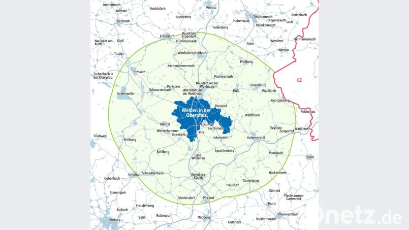 Der 15-Kilometer-Radius um Weiden in der Oberpfalz. Bild: gld