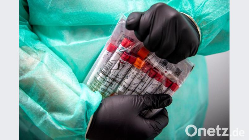 Proben für einen PCR-Test werden von einem Laboranten verpackt. Symbolbild: Sina Schuldt/dpa