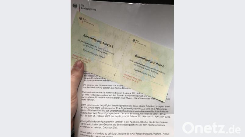 Bezugsschein und Anschreiben für die FFP-2-Masken. Bild: exb
