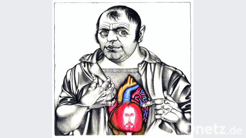 Ab den 1960er Jahren beschäftigte sich Michael Mathias Prechtl intensiv mit seinem "Hausheiligen", Albrecht Dürer. Der gebürtige Amberger engagierte sich später auch in der "Albrecht Dürer Gesellschaft". Bild: Michael Mathias Prechtl: Hab Dürer im Herzen, aus "Michael Mathias Prechtl - Das druckgraphische Werk", 1970