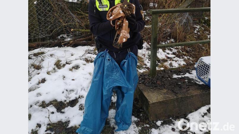 Die Beamten formten Müllsäcke zu Fischerhosen um. Bild: Polizeipräsidium Oberpfalz
