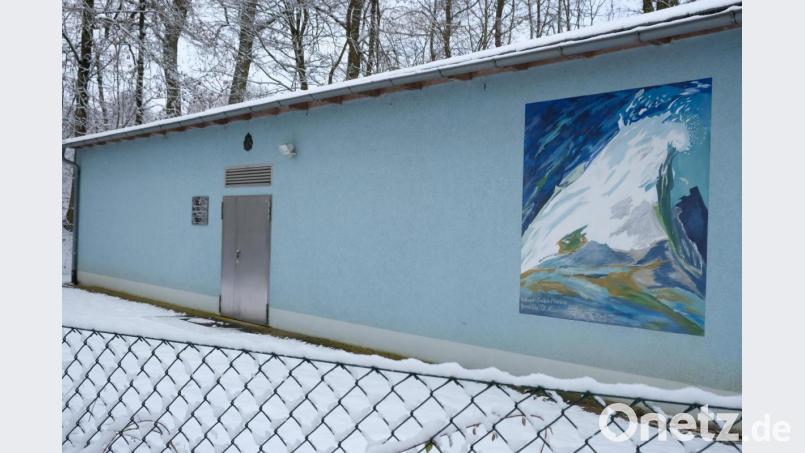 Mit ihrem &quot;Element Wasser&quot; verewigte sich Künstlerin Christine Hausmann an der Fassade des Wasserwerkes auf dem Hotzaberg Bild: do