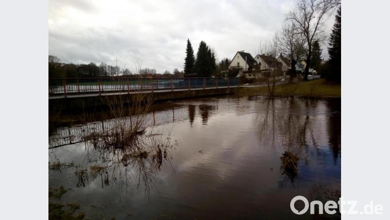 Regen und Schneeschmelze sorgen für Hochwasser in Waldershof. Bild: fpoz