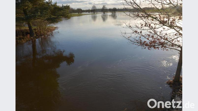 Große Wasserflächen haben sich auf Wiesen und Feldern im Bereich zwischen Hofteich um der Kriegermühle gebildet. Bild: jr