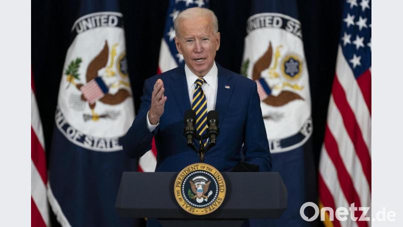 US-Präsident Joe Biden hält eine Rede vor den Mitarbeitern im Außenministerium. Bild: Evan Vucci/AP/dpa