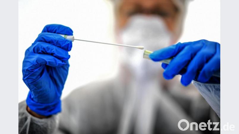 Ein Abstrichstäbchen wird in einer ambulanten Corona-Test-Einrichtung gehalten. Bild: Britta Pedersen