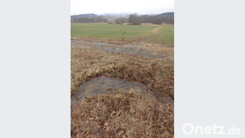 Ein Wassergraben trat über den Rand und überspülte den Radweg Bild: amö