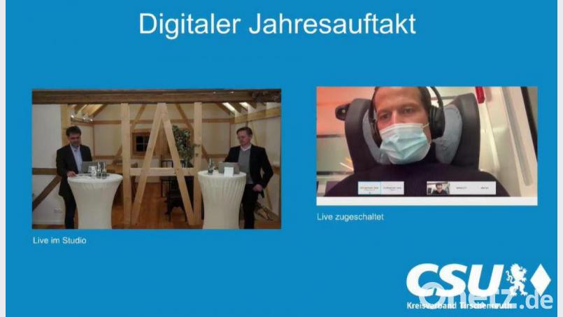 MU-Chef Leonhard Zintl und CSU-Kreisvorsitzender Tobias Reiß begrüßten MdB Albert Rupprecht bei der virtuellen Runde, der im ICE von Berlin nach Nürnberg unterwegs war. Screenshot: mez