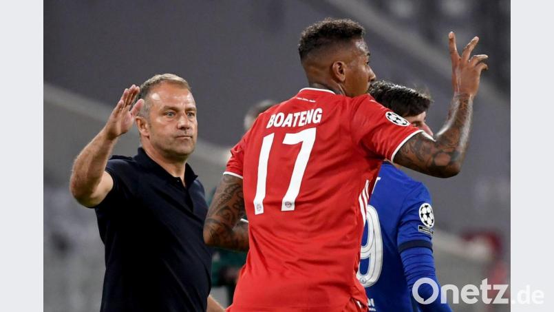 Münchens Trainer Hansi Flick und Abwehrspieler Jerome Boateng. Flick überraschte am Sonntag mit einem Appell an die Politik. Bild: Sven Hoppe/dpa