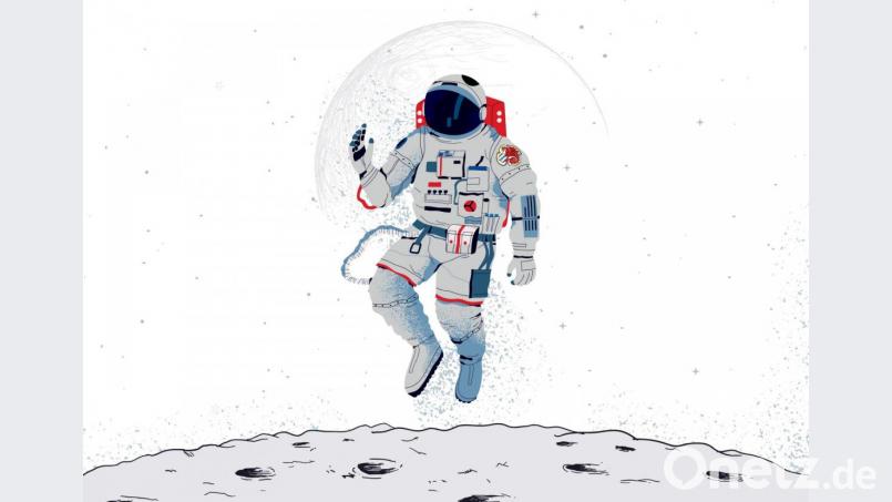 Völlig losgelöst: Ein Astronaut der Stadt Wiesau schwebt über dem Mond. Die Grafik ist eine Anlehnung an das von Florian Zaus beschriebene Airbrush im Silvermoon. Grafik: gld