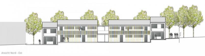 Im Plankenhammer errichtet die Baugenossenschaft "Eigenheim" zehn barrierefreie Mietwohnungen. Das Projekt, hier die Nord-Ost-Ansicht, erhält die Bezeichnung "Plankenhammer-Floßleite". Archivbild: SHL Architekten