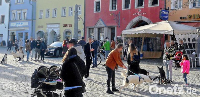 Der frühlingshafte Sonntag treibt die Menschen in die Fußgängerzone in Weiden. Viele sind ohne Maske unterwegs. Bild: R. Kreuzer