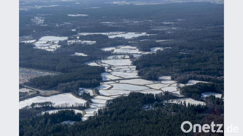 Anders als es auf dem Luftbild aussieht ist das Eis auf den Teichen in der Region nur noch sehr dünn. Bild: mür