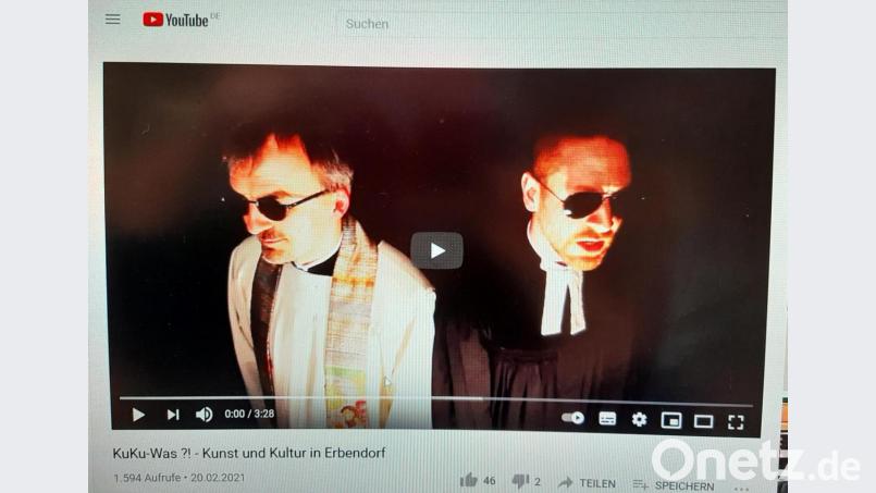 Pfarrer Martin Besold (links) und Pfarrer Christoph Zeh unterhalten sich über KuKuvE, Gott als den ersten Künstler der Welt und darüber, wie auch die beiden Konfessionen einen Beitrag zur Kunst am Ort leisten können. Screenshot: ubb