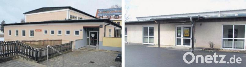 Die neuen Testzentren im Landkreis: links die Egelseeturnhalle Vohenstrauß, rechts die Stadthalle Pressath. Bildmontage: dob,is