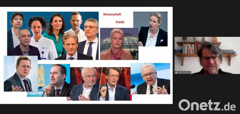 Referent Friedrich Wölfl stellt die Verwobenheit der Akteure und Aktuerinnen im politischen Feld dar. Screenshot: Christina Ponader/exb