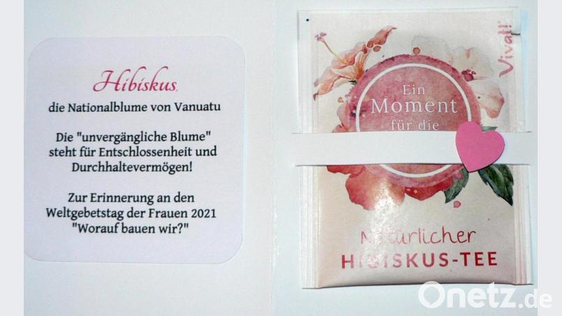 Zum Abschluss gab es für jeden Besucher einen Teebeutel Hibiskustee. Hibiskus, die Nationalblume von Vanuatu, steht für Entschlossenheit und Durchhaltevermögen. Bild: lep
