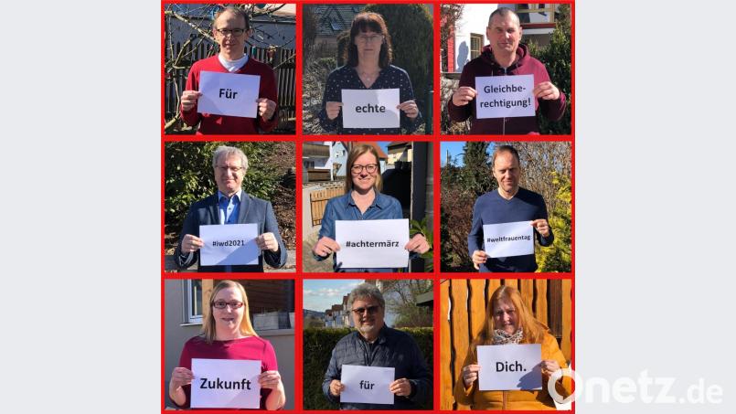 Die Schirmitzer Genossen traten mit einer Fotoaktion am Weltfrauentag in den Sozialen Medien für Gleichberechtigung ein. Bild: du